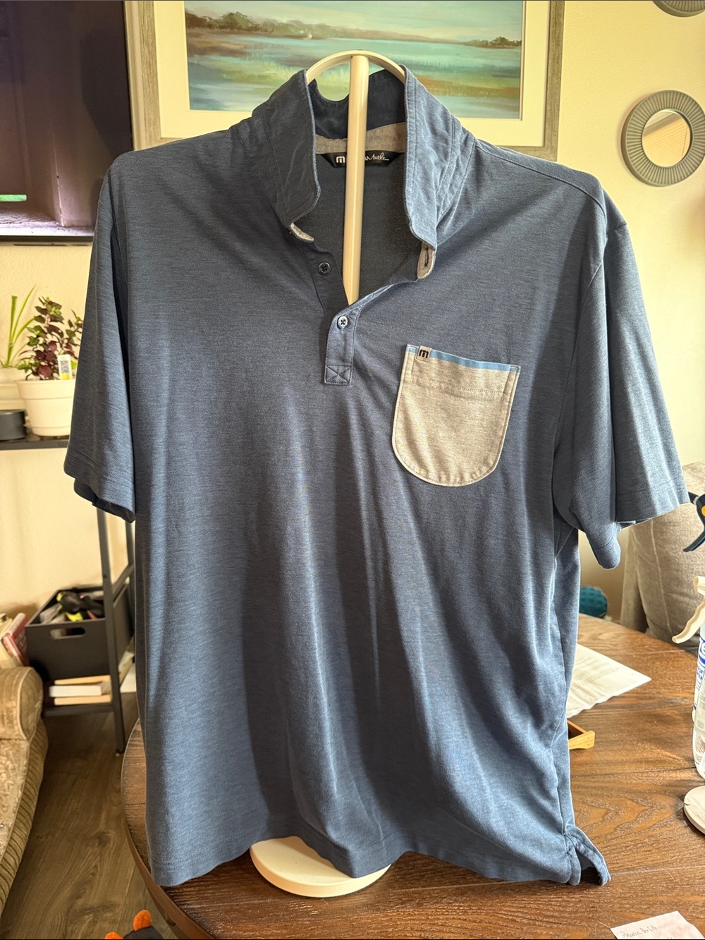 TravisMathew Blue Polo with Contrast Light Pocket